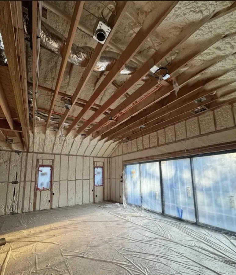 Interior walls and ceiling insulated with spray foam during new construction in Moraine